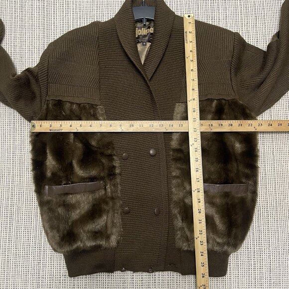 Vintage Jolipel Wool Blend Brown Jacket Sweater Open Collar XL - Picture 9 of 9
